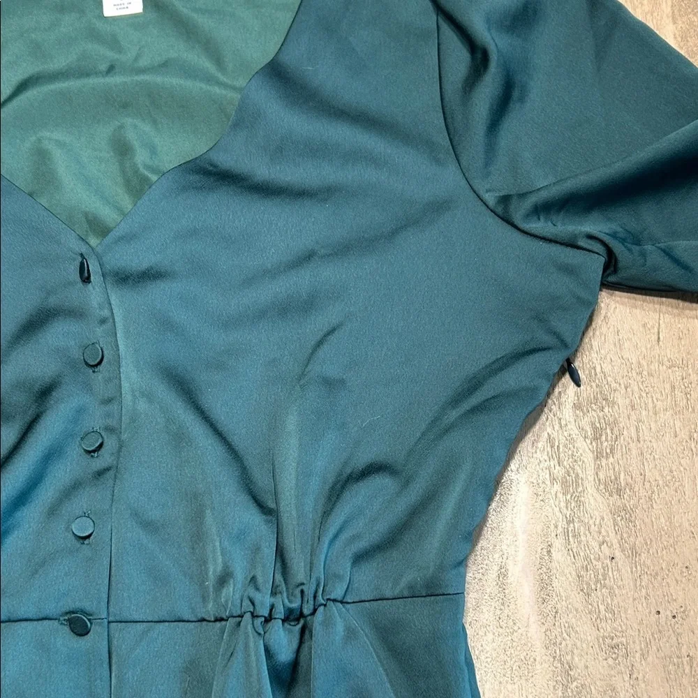 J. Crew Green satin Button-Front Blouse